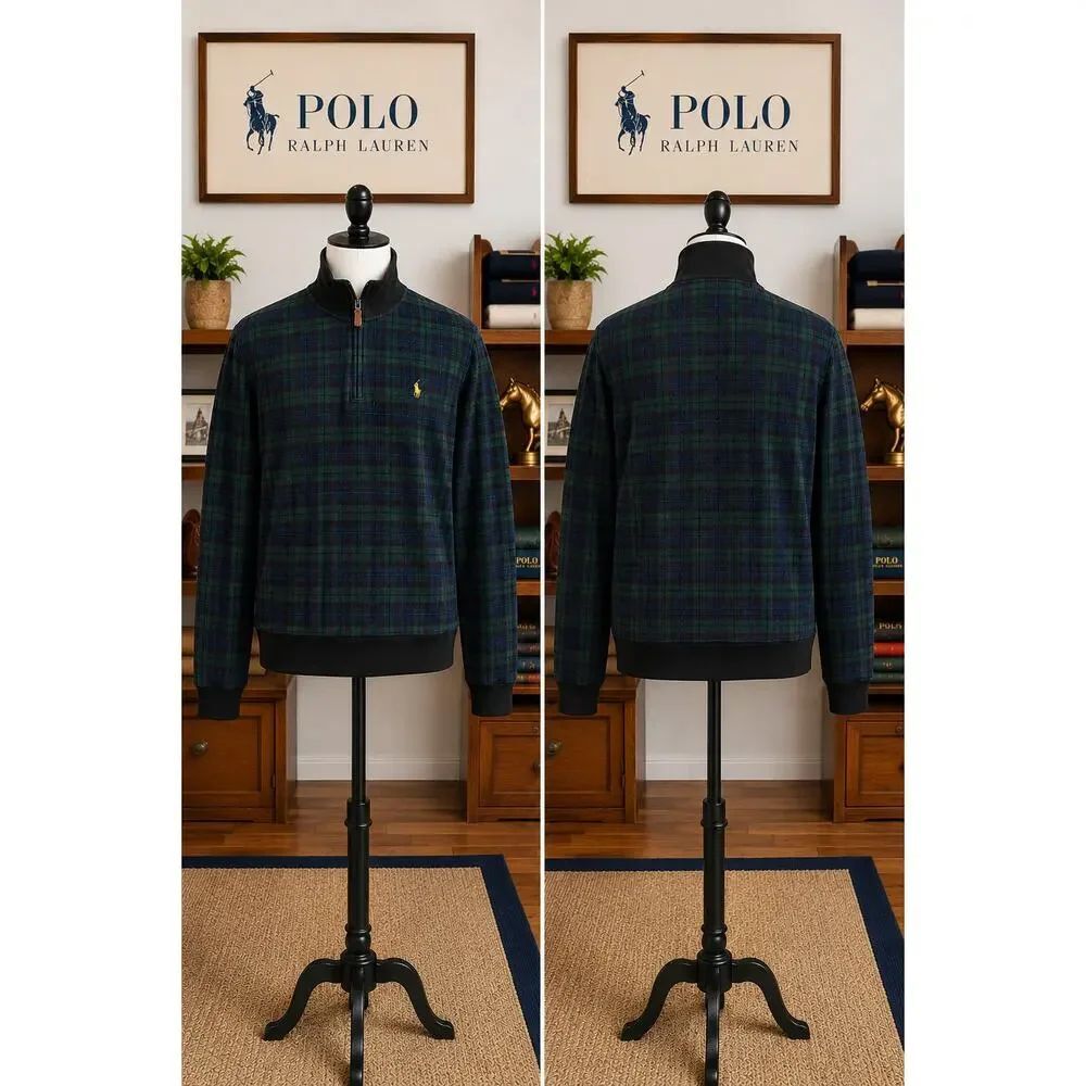 Polo Ralph Lauren Blackwatch Plaid Quarter Zip Pullover Youth L 14-16